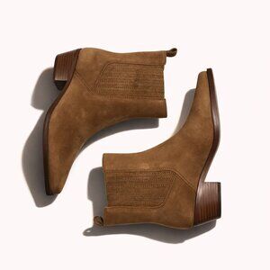 Madewell The Ingrid Chelsea Boot Suede Size 10M Dried Acorn Tan Brown Cuban Heel